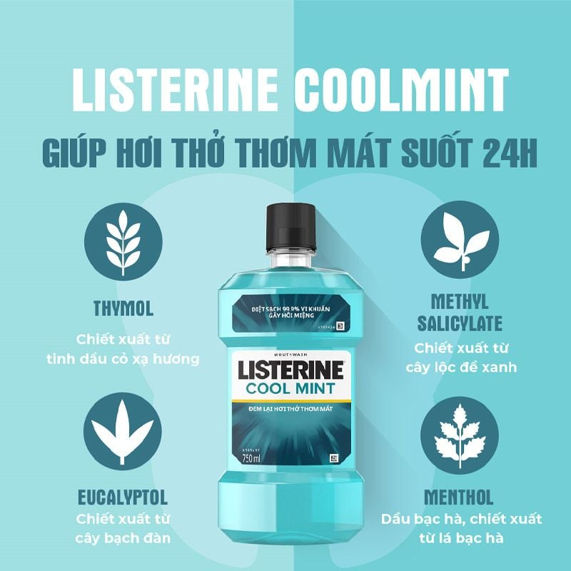 Nước Súc Miệng Listerine Cool Mint - Bảo Vệ Răng Miệng, Thơm Mát Ngày Dài - 250ml