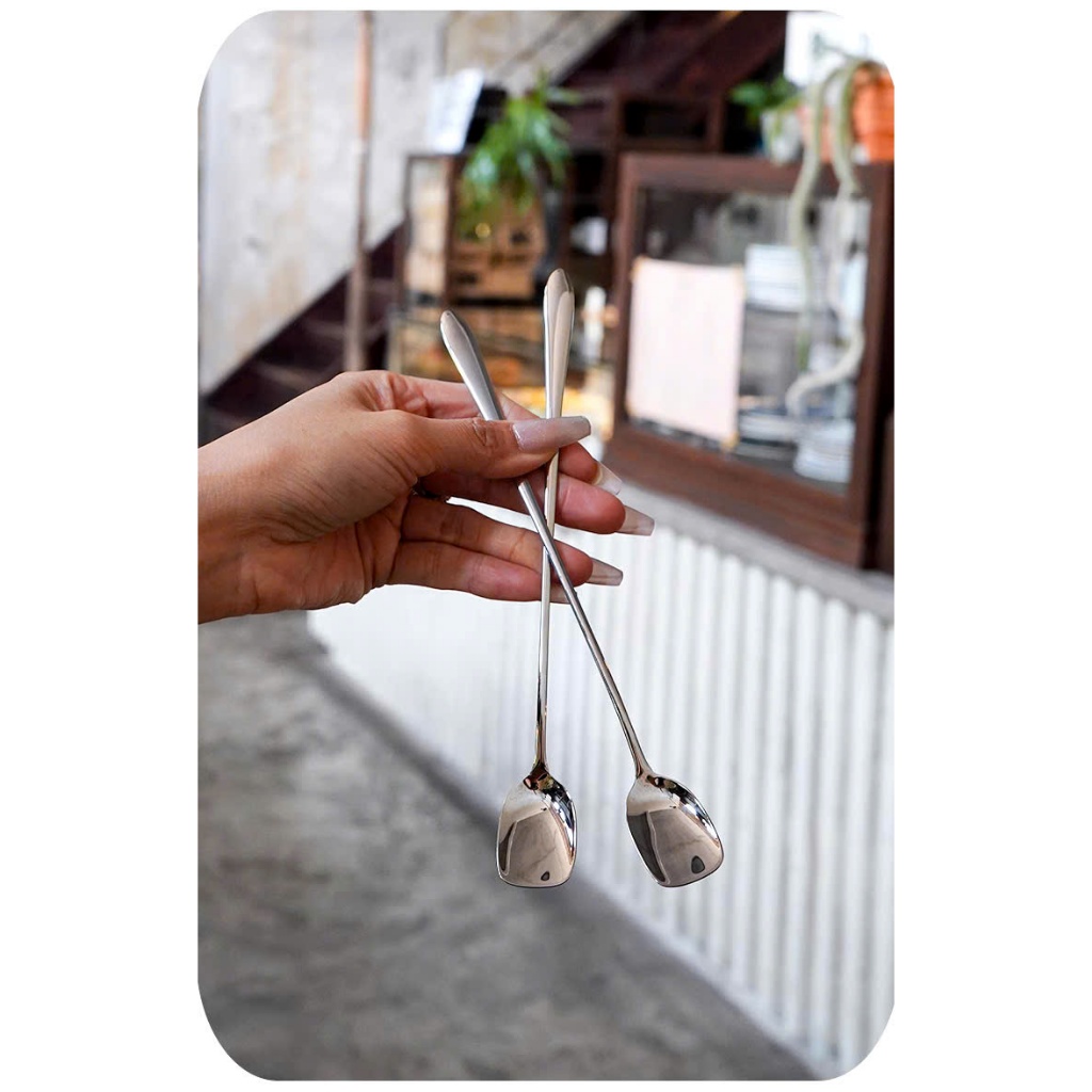 Thìa Khuấy Inox Cao Cấp, Thìa Pha Sữa, Dụng Cụ Pha Chế Cán Dài Bản Vuông