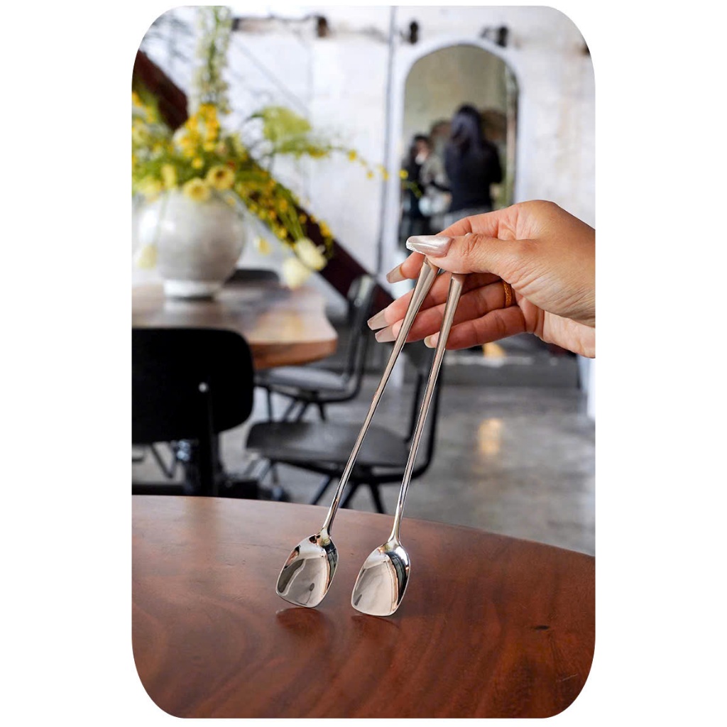 Thìa Khuấy Inox Cao Cấp, Thìa Pha Sữa, Dụng Cụ Pha Chế Cán Dài Bản Vuông