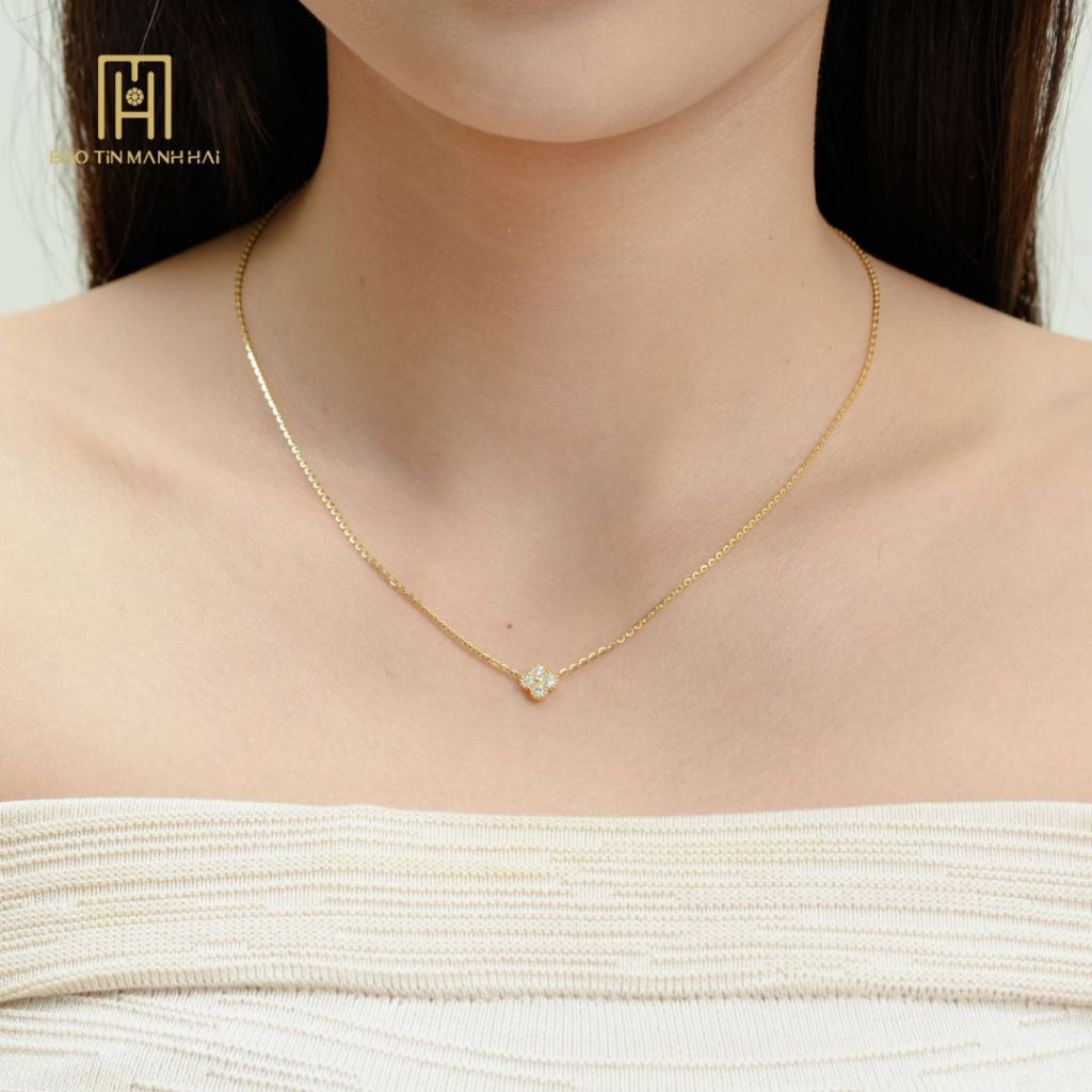 Ảnh Dây chuyền vàng 10K Bảo Tín Mạnh Hải hoạ tiết cỏ 4 lá khảm đá thanh lịch phong cách Ý PYD2V10KDH-412008 1