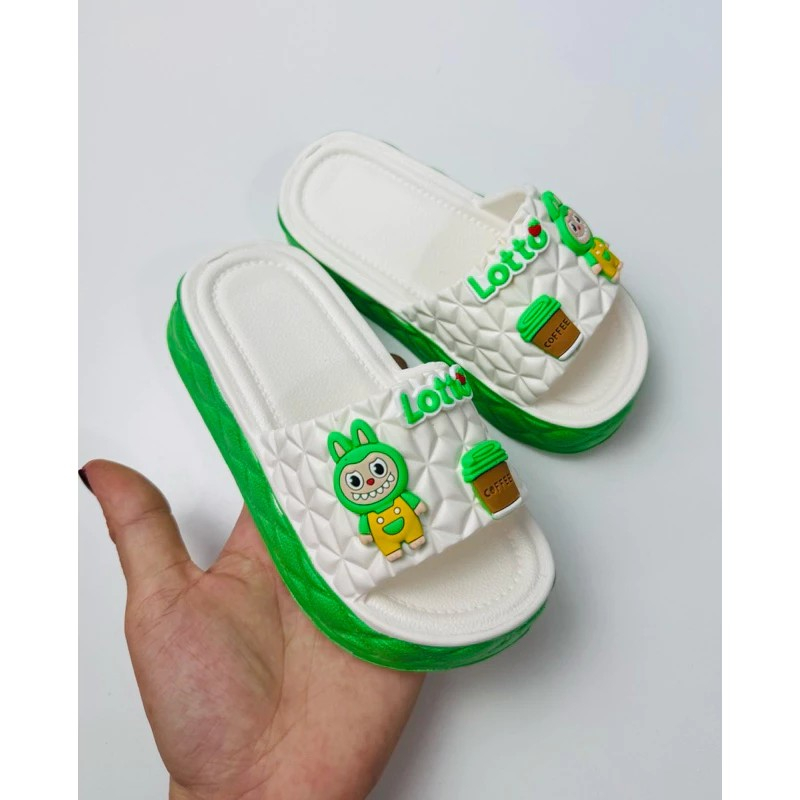 PHOM TO LÙI SIZE Dép bánh mì viền màu hình thỏ labubu cho bé gái mix 2 màu dễ thương siêu nhẹ