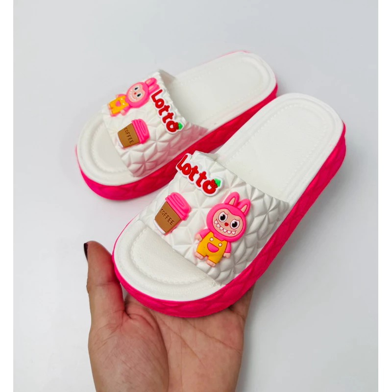 PHOM TO LÙI SIZE Dép bánh mì viền màu hình thỏ labubu cho bé gái mix 2 màu dễ thương siêu nhẹ