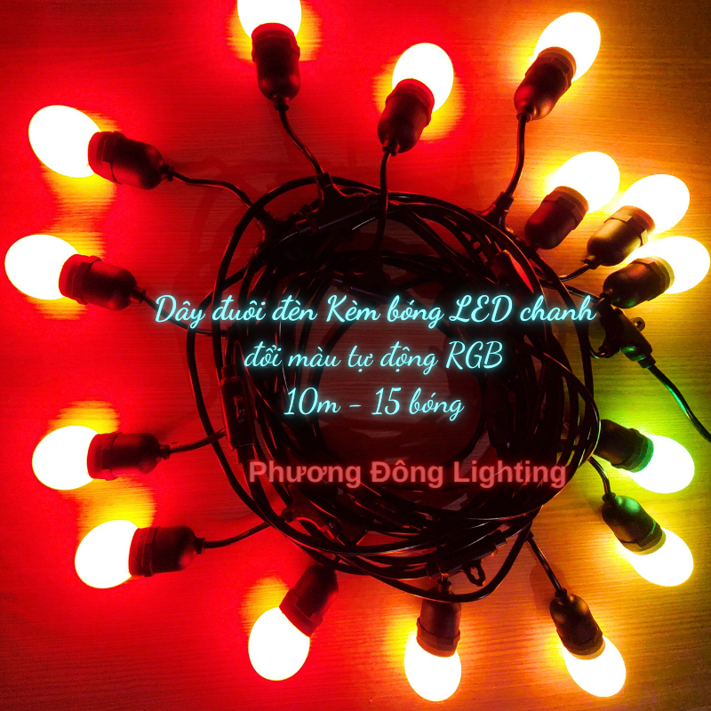 Dây đuôi đèn Kèm bóng LED chanh đổi màu tự động RGB 1w
