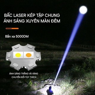 Đèn pin cao cấp HT-03 siêu sáng đa năng - Pin trâu - công nghệ sạc nhanh type c - 2 chip led trắng và vàng