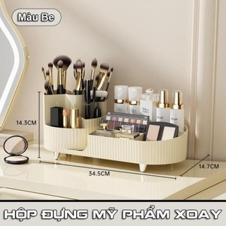 Kệ Đựng Đồ Trang Điểm Có Khay Đựng Cọ Mỹ Phẩm Xoay 360 - Kệ Đựng Đồ Makeup, Cọ Trang Điểm