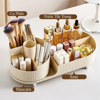 Kệ Đựng Đồ Trang Điểm Có Khay Đựng Cọ Mỹ Phẩm Xoay 360 - Kệ Đựng Đồ Makeup, Cọ Trang Điểm