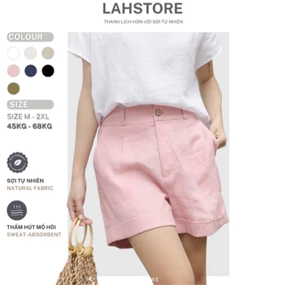 Quần đùi nữ ống rộng LAHSTORE vải linen, xắn gấu, lưng thun QS01 (Hồng, Be, Trắng, Đen, Xanh)