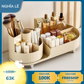 Kệ Đựng Đồ Trang Điểm Có Khay Đựng Cọ Mỹ Phẩm Xoay 360 - Kệ Đựng Đồ Makeup, Cọ Trang Điểm