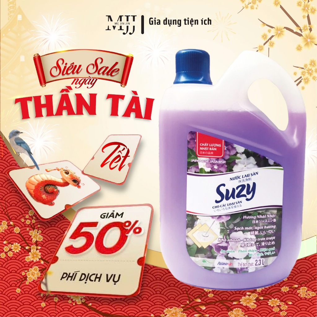 Nước lau sàn nhà Suzy Nhật Bản 4L - thành phần hữu cơ, chống trơn trượt.