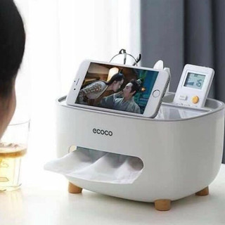 Hộp Đựng Giấy Ăn Ecoco Cao Cấp, Hộp Đựng Giấy Ăn Để Bàn Có Ngăn Để Đồ Đa Năng Chất Liệu Nhựa ABS