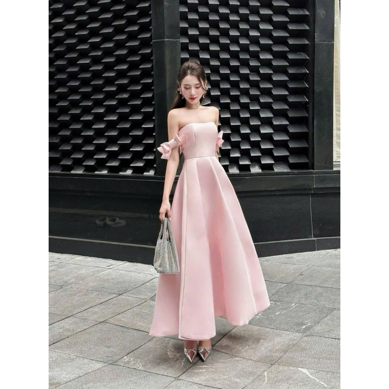 Đầm Dự Tiệc Cúp Ngực Đính Nơ – Chất Liệu Tapta Cao Cấp, Thiết Kế Sang Trọng, Trẻ Trung, Tôn Dáng Hoàn Hảo