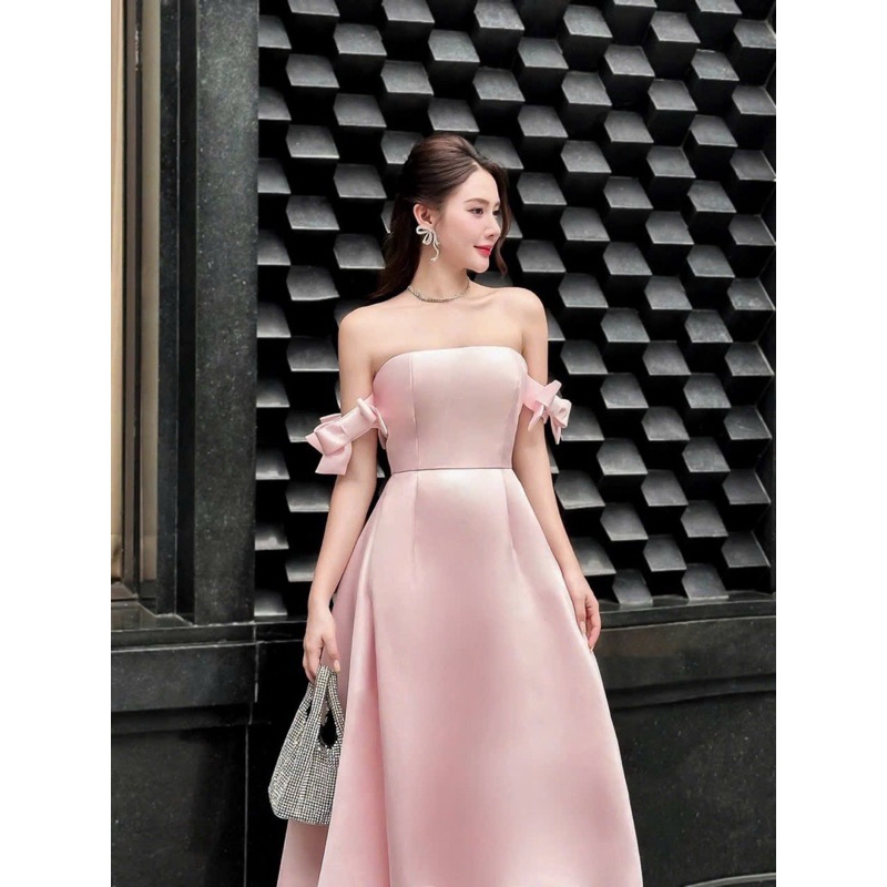 Đầm Dự Tiệc Cúp Ngực Đính Nơ – Chất Liệu Tapta Cao Cấp, Thiết Kế Sang Trọng, Trẻ Trung, Tôn Dáng Hoàn Hảo