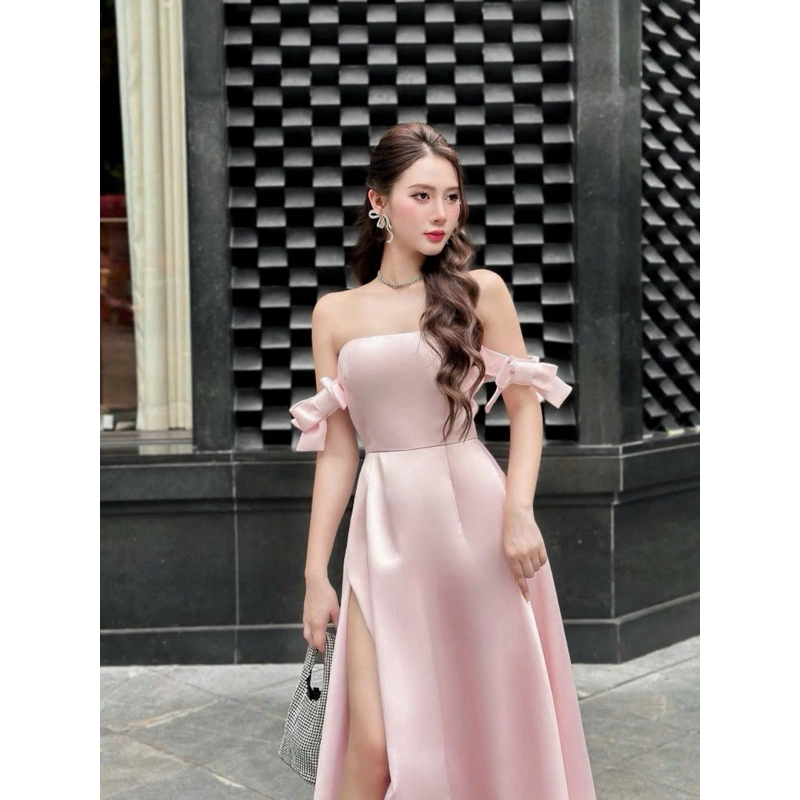 Đầm Dự Tiệc Cúp Ngực Đính Nơ – Chất Liệu Tapta Cao Cấp, Thiết Kế Sang Trọng, Trẻ Trung, Tôn Dáng Hoàn Hảo