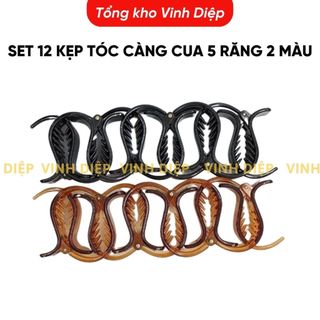 Set 12 kẹp tóc càng cua 5 răng nhiều màu cho nữ
