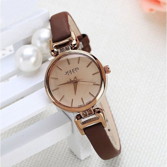 Đồng Hồ Nữ Julius Hàn Quốc JA-925E Dây Da Nâu
