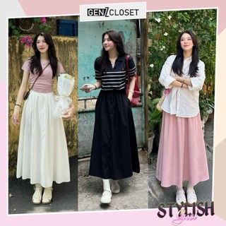 Chân váy xoè dáng dài Genz Closet chất kaki dày dặn phong cách hàn quốc siêu xinh