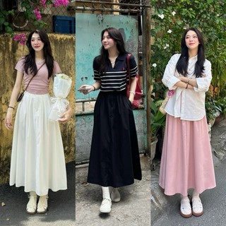Chân váy xoè dáng dài Genz Closet chất kaki dày dặn phong cách hàn quốc siêu xinh