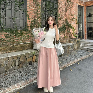 Chân váy xoè dáng dài Genz Closet chất kaki dày dặn phong cách hàn quốc siêu xinh