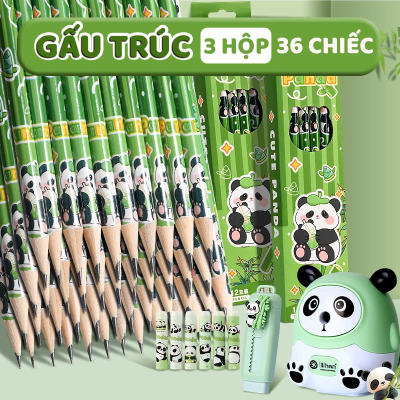 Bút Chì Chuột Nước Siêu Dễ Thương   - Set Bút Chì Gấu Trúc HB - Chì Đậm An Toàn Dễ Tẩy Vẽ Tranh Tập Viết Ghi Bài