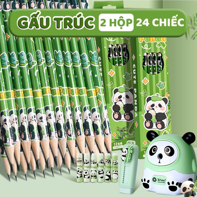 Bút Chì Chuột Nước Siêu Dễ Thương   - Set Bút Chì Gấu Trúc HB - Chì Đậm An Toàn Dễ Tẩy Vẽ Tranh Tập Viết Ghi Bài