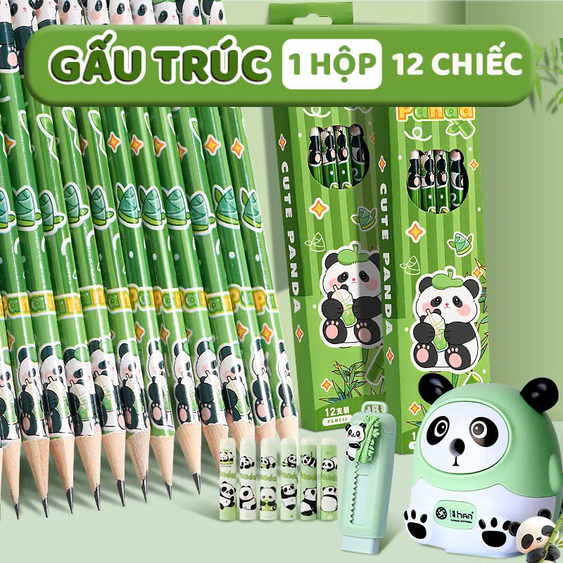 Bút Chì Chuột Nước Siêu Dễ Thương   - Set Bút Chì Gấu Trúc HB - Chì Đậm An Toàn Dễ Tẩy Vẽ Tranh Tập Viết Ghi Bài