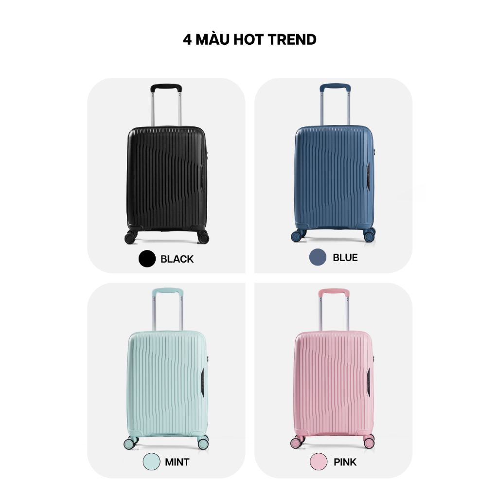 Ảnh Vali Kéo MIAvn Larita ROTA - Size 20/24/28, Nhựa PP Dẻo Siêu Bền, Hạn Chế Bể Vỡ, Khoá TSA,Bảo Hành Trọn Đời 3