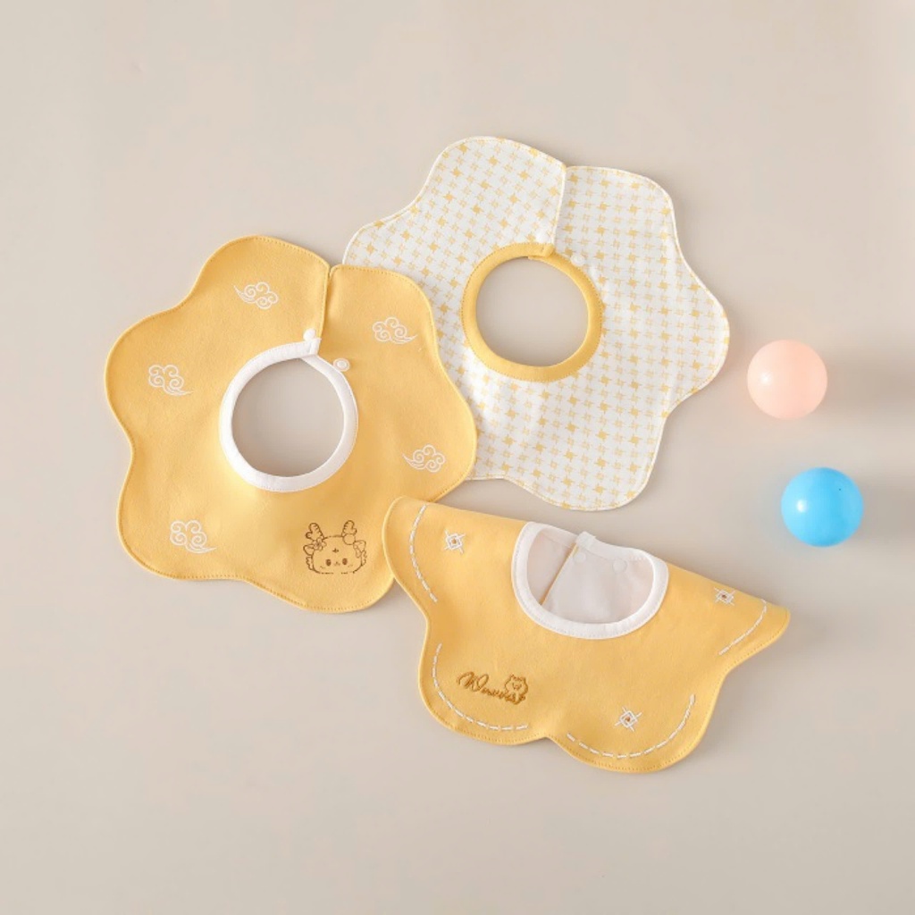 QCCC - Set khăn yếm cho bé yêu có cúc bấm chất liệu cotton siêu mềm mịn
