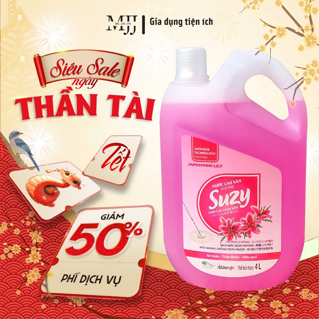 Nước lau sàn nhà SUZY Nhật Bản 4L diệt khuẩn,đuổi muỗi an toàn cho bé chống trơn trượt - thành phần HỮU CƠ.