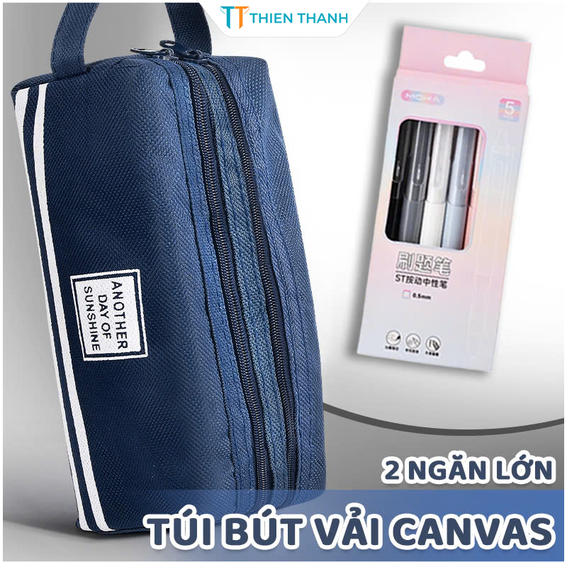 Túi Bút Nhiều Ngăn Canvas, Túi Đựng Bút Vải Hai Ngăn, Hộp Bút Vải Phù Hợp Cho Học Sinh Văn Phòng