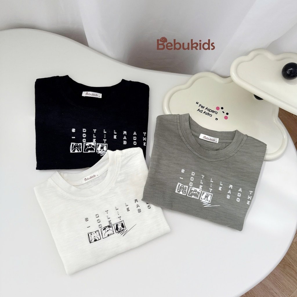 Áo thu đông bé gái, bé trai basic hoạ tiết chữ cute, chất cotton mềm mịn co giãn, bé mặc đi học đi chơi Miniumbaby A2138