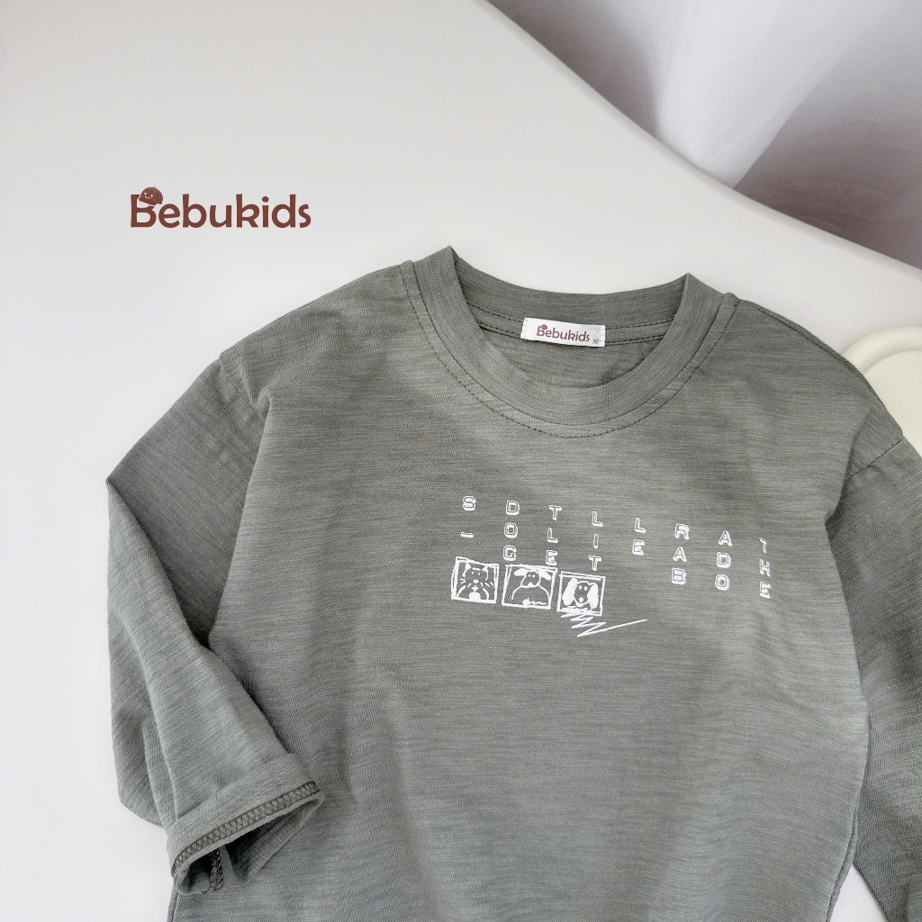 Áo thu đông bé gái, bé trai basic hoạ tiết chữ cute, chất cotton mềm mịn co giãn, bé mặc đi học đi chơi Miniumbaby A2138