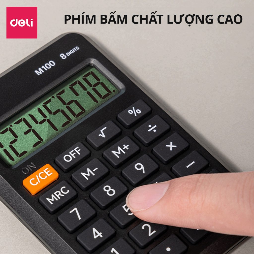 Máy Tính Cầm Tay Mini 8 Số Deli - Máy Tính Học Sinh Văn Phòng Màn Hình LCD Rõ Nét Nhỏ Gọn Tiện Lợi