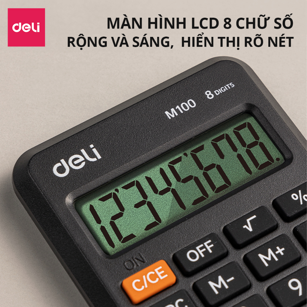Máy Tính Cầm Tay Mini 8 Số Deli - Máy Tính Học Sinh Văn Phòng Màn Hình LCD Rõ Nét Nhỏ Gọn Tiện Lợi