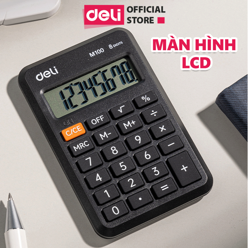 Máy Tính Cầm Tay Mini 8 Số Deli - Máy Tính Học Sinh Văn Phòng Màn Hình LCD Rõ Nét Nhỏ Gọn Tiện Lợi