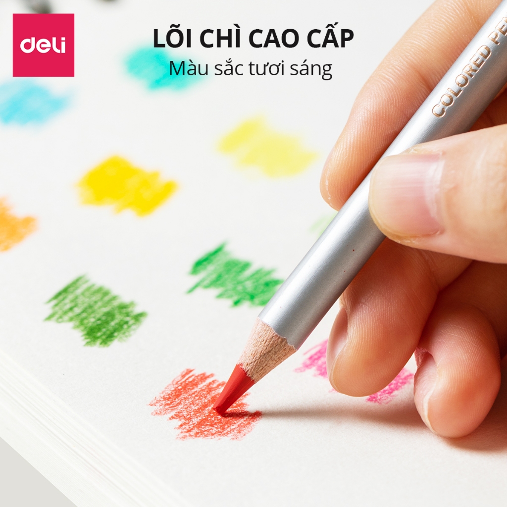Bút Chì Màu Gốc Dầu/Gốc Nước 36 72 Màu Hộp Thiếc Cao Cấp Deli - Lõi 4mm Màu Đậm Mịn Vẽ Thiết Kế Tô Màu Chuyên Nghiệp