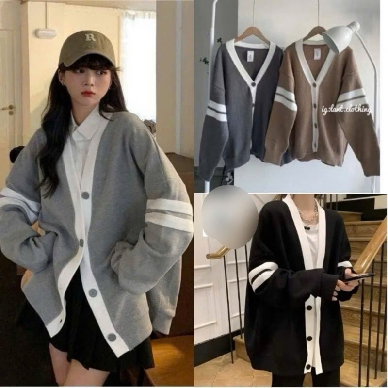 Carigan4 sọc tay xám