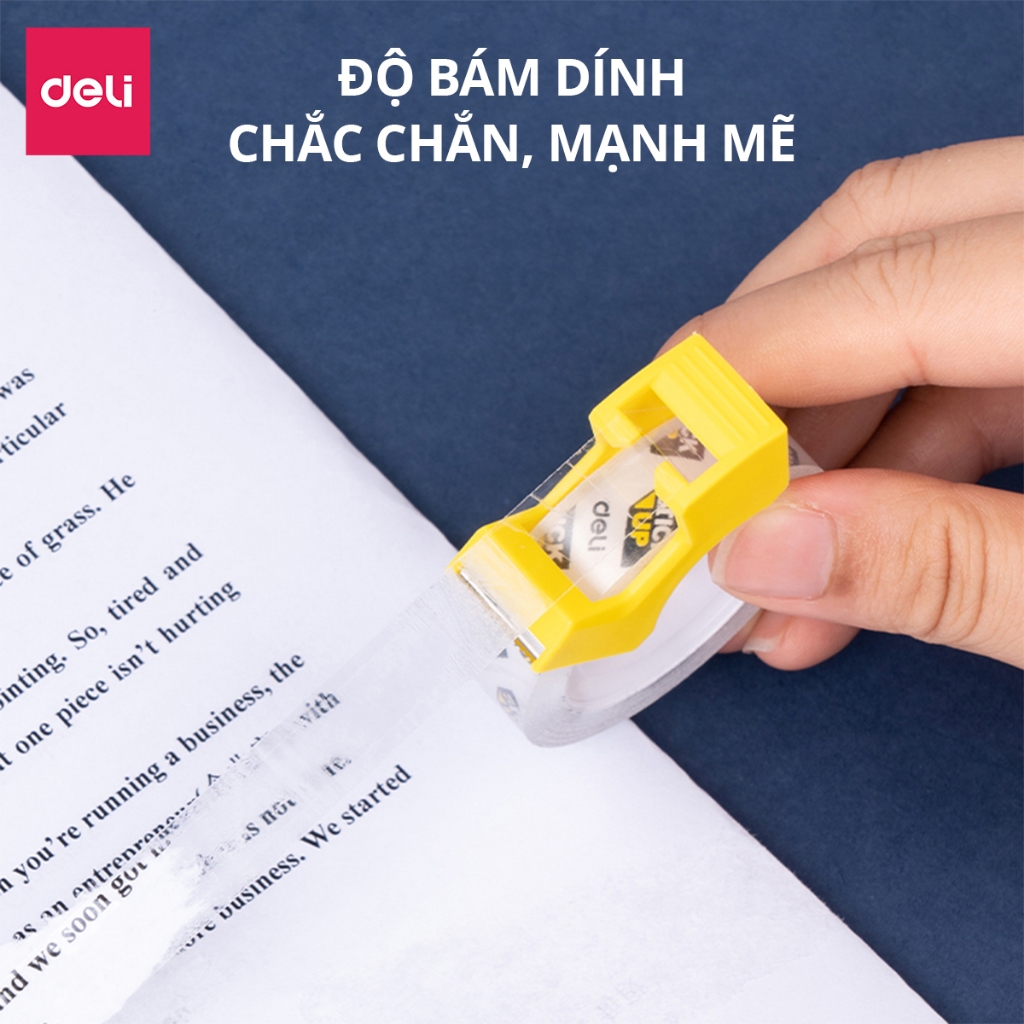 Set 2 Băng Dính Trong Suốt Deli - Băng Keo Đa Năng Kèm Dụng Cụ Cắt Băng Dính Cho Học Sinh Văn Phòng Nhỏ Gọn Dễ Mang Theo