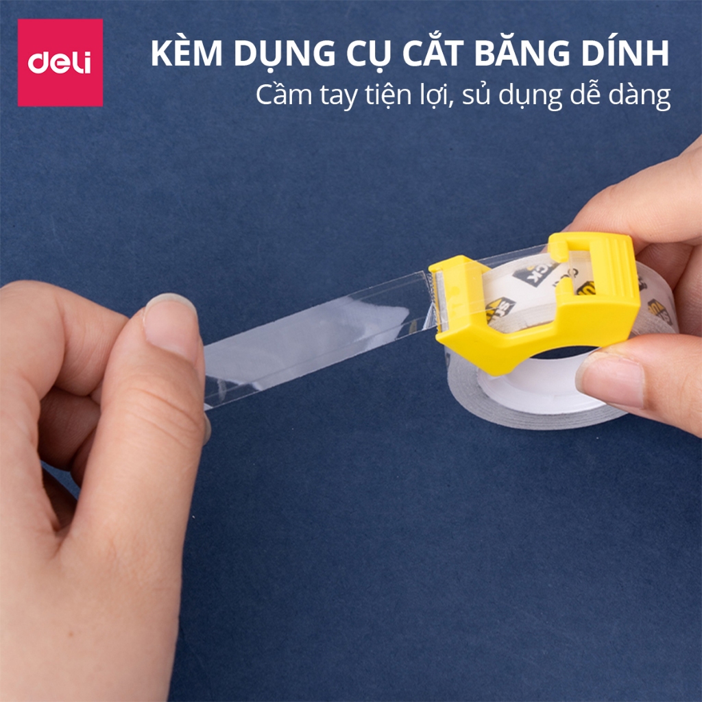 Set 2 Băng Dính Trong Suốt Deli - Băng Keo Đa Năng Kèm Dụng Cụ Cắt Băng Dính Cho Học Sinh Văn Phòng Nhỏ Gọn Dễ Mang Theo