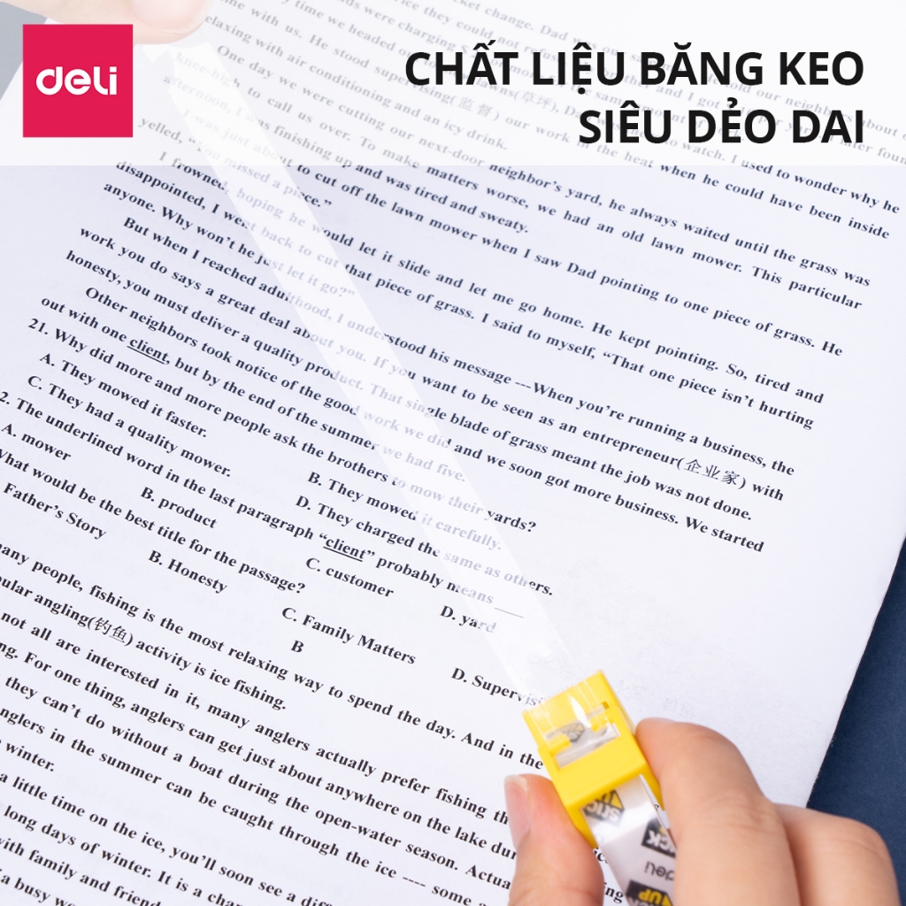 Set 2 Băng Dính Trong Suốt Deli - Băng Keo Đa Năng Kèm Dụng Cụ Cắt Băng Dính Cho Học Sinh Văn Phòng Nhỏ Gọn Dễ Mang Theo