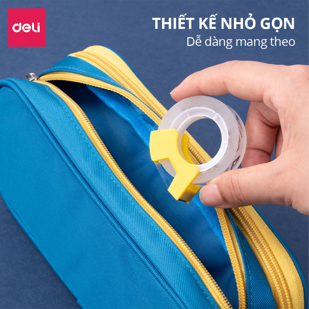 Set 2 Băng Dính Trong Suốt Deli - Băng Keo Đa Năng Kèm Dụng Cụ Cắt Băng Dính Cho Học Sinh Văn Phòng Nhỏ Gọn Dễ Mang Theo