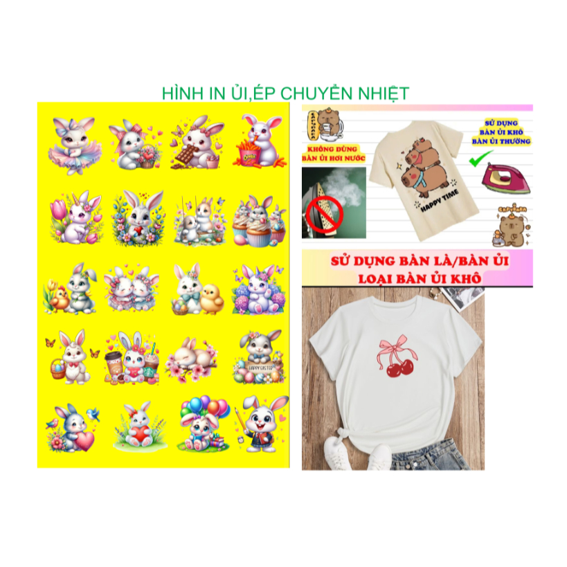 Hình in ủi nhiệt-hình thỏ ủi áo tại nhà bằng bàn là bàn ủi-theo yêu càu inbox shop