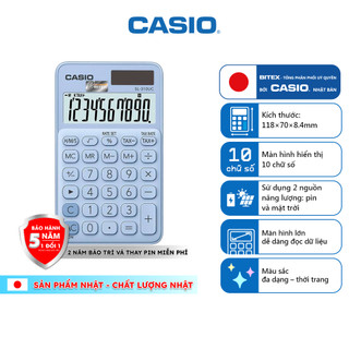 Máy Tính Bỏ Túi Casio SL-310UC (10 Số) Chính Hãng - Màu Pastel Trendy, Tích Hợp Tính Thuế TAX & Thời Gian