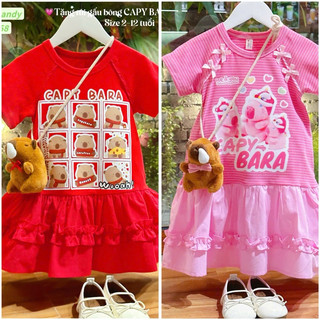 💯💯XẢ KO TÚI💯💯 Váy đỏ/ hồng kẻ  Capybara  mặc Noel/Tết Capy Bara siêu xinh siêu hot bé gái 13-45kg