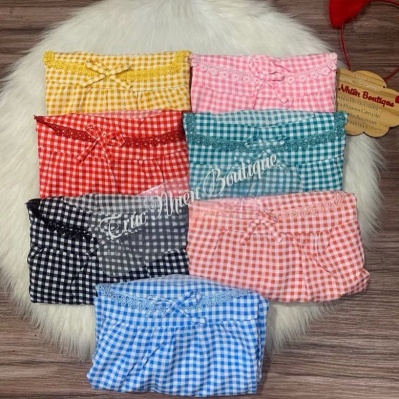Bộ lửng lụa 7 tấc lụa hàn chấm bi caro có 2 túi xéo phom 40-73kg - B88