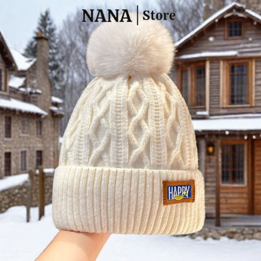 Mũ len nữ trùm đầu lót nỉ giữ ấm mùa đông NANA mũ beanie kiểu dáng dễ ...