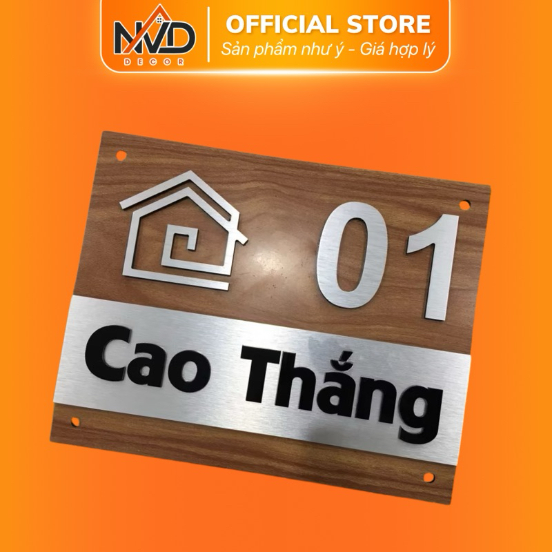 BẢNG, BIỂN SỐ NHÀ. Alu giả vân gỗ  + Mica, số nổi đế mica trong, ngoài trời