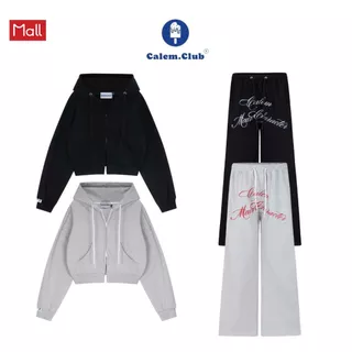 Quần dài Calem.Club ống rộng Nỉ Chân Cua dày dặn và Áo Khoác thu đông Nỉ Dây Kéo 2 đầu form boxy chữ in hoodie zip