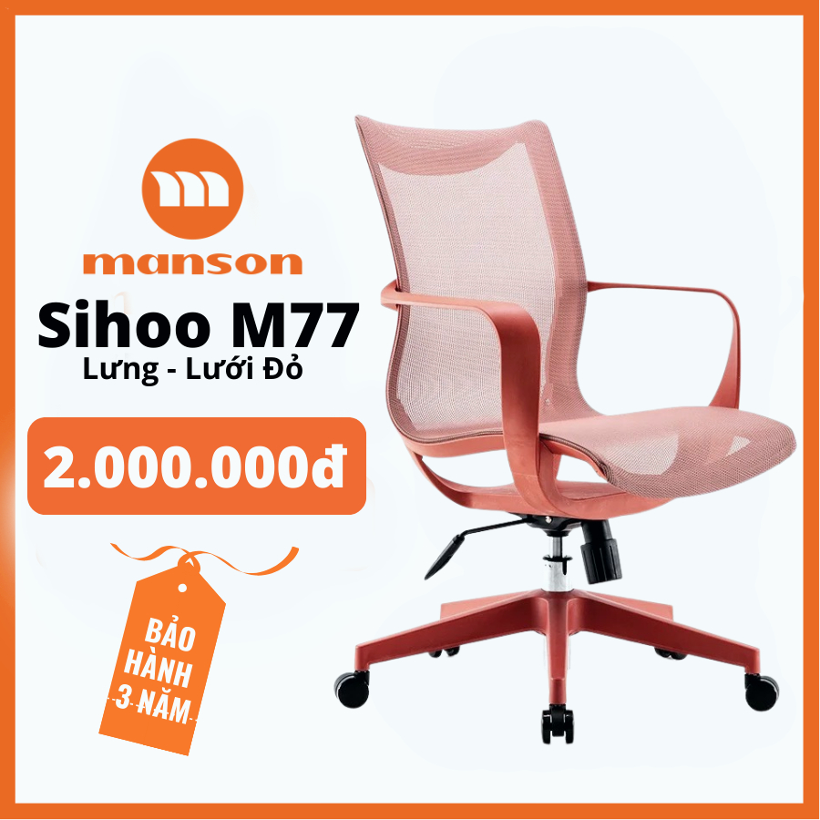 [Hoả Tốc 30 Phút] Ghế SIHOO M77 Trắng Xám, Đỏ - Ghế Xoay Làm Việc Công Thái Học