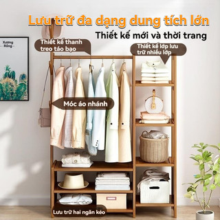 Giá treo quần áo tủ quần áo bằng gỗ có giá để đồ giá treo áo sàn tủ quần áo đứng móc treo phòng ngủ phòng khách