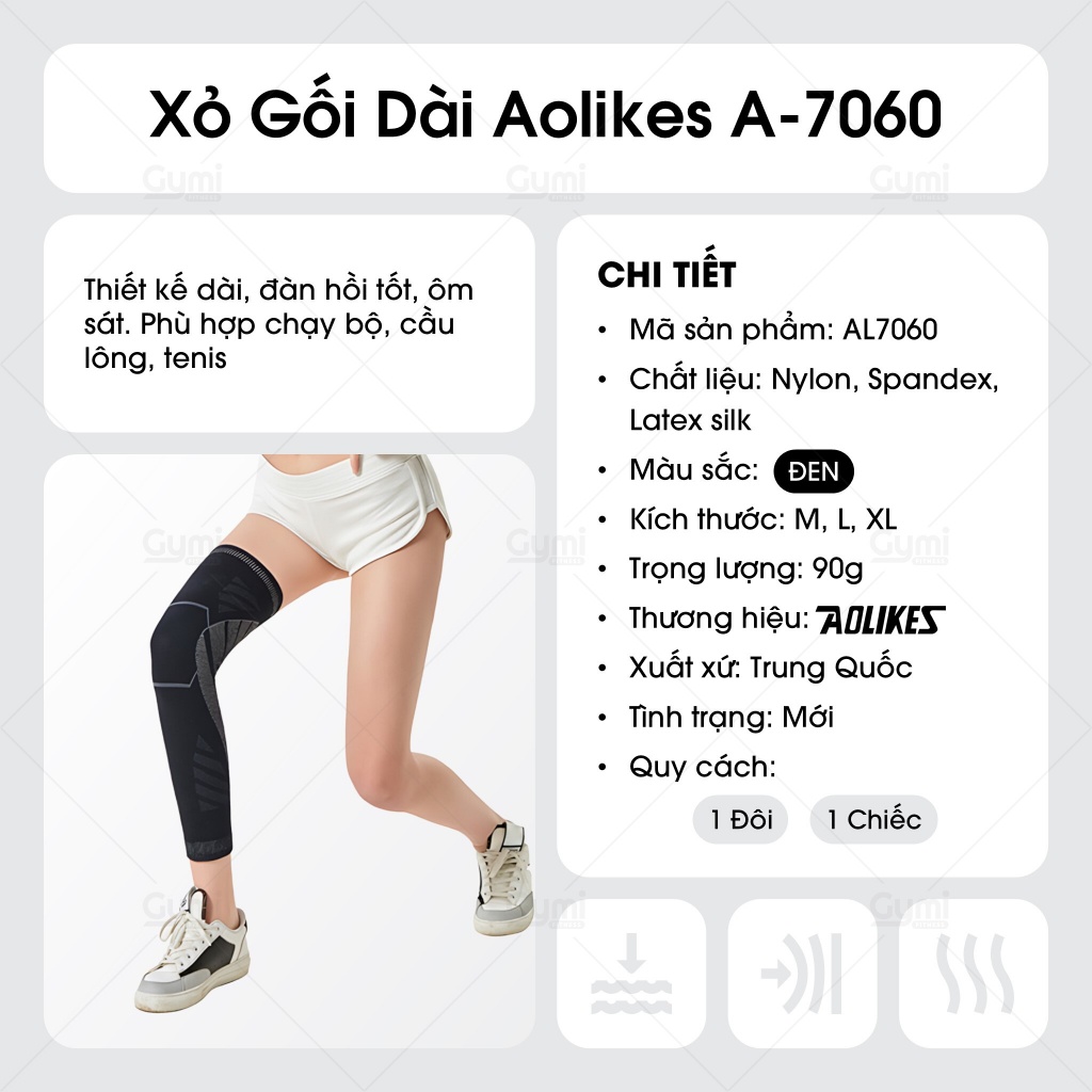Băng Bảo Vệ Gối Dài Aolikes A-7060 - Giảm Chấn Thương Thể Thao Chính Hãng - AL7060